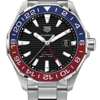 Tag Heuer Aquaracer GMT Caliber 7 Pepsi Black Dial Silver Steel Strap Watch for Men - WAY201F.BA0927