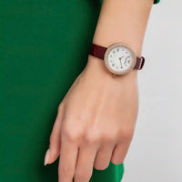 Emporio Armani Rosa Two Hand White Dial Red Leather Strap Watch For Women - AR11357