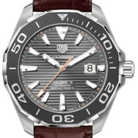 Tag Heuer Aquaracer Caliber 5 Black Dial Brown Leather Strap Watch for Men - WAY201M.FC6474