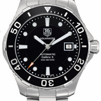 Tag Heuer Aquaracer Automatic Caliber 5 Black Dial Silver Steel Strap Watch for Men - WAN2110.BA0822
