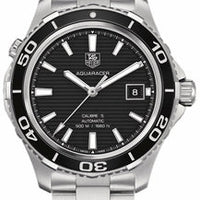 Tag Heuer Aquaracer Caliber 5 Automatic Black Dial Silver Steel Strap Watch for Men - WAK2110.BA0830