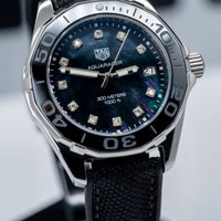 Tag Heuer Aquaracer Quartz Mother of Pearl Black Dial Black NATO Strap Watch for Women - WAY131M.FT6092