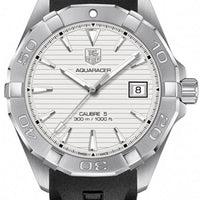 Tag Heuer Aquaracer Caliber 5 White Dial Black Rubber Strap Watch for Men - WAY2111.FT8021