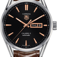 Tag Heuer Carrera Automatic Black Dial Brown Leather Strap Watch for Men - WAR201C.FC6291