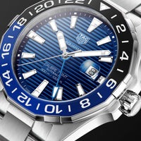 Tag Heuer Aquaracer GMT Calibre 6 Automatic Blue Dial Silver Steel Strap Watch for Men - WAY201T.BA0927