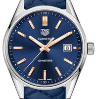 Tag Heuer Carrera Quartz Blue Dial Blue Calfskin Leather Strap Watch for Women - WAR1112.FC6391