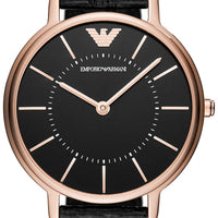 Emporio Armani Kappa Quartz Black Dial Black Leather Strap Watch For Women - AR11064