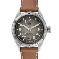 Tag Heuer Autavia Isograph Grey Dial Calfskin Brown Leather Strap Watch for Men - WBE5111.FC8267