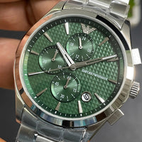 Emporio Armani Paolo Chronograph Green Dial Silver Steel Strap Watch For Men - AR11529