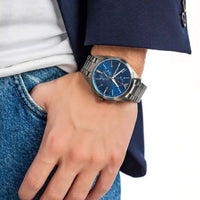 Emporio Armani Chronograph Quartz Blue Dial Grey Steel Strap Watch For Men - AR11481