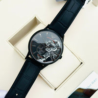 Emporio Armani Meccanico Skeleton Black Dial Black Leather Strap Watch For Men - AR60046