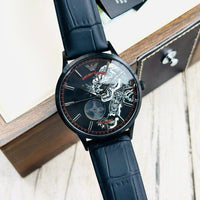 Emporio Armani Meccanico Skeleton Black Dial Black Leather Strap Watch For Men - AR60046