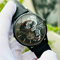 Emporio Armani Meccanico Skeleton Black Dial Black Leather Strap Watch For Men - AR60046