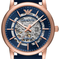Emporio Armani Meccanico Automatic Blue Dial Blue Leather Strap Watch For Men - AR60050