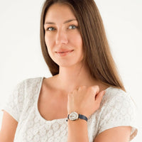 Emporio Armani Gianni T-Bar Analog Mother of Pearl Dial Blue Leather Strap Watch For Women - AR11468