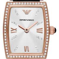Emporio Armani Gianni T Bar Crystals Silver Dial Blue Leather Strap Watch For Women - AR11469
