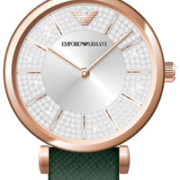 Emporio Armani Pro Planet Analog Silver Dial Green Leather Strap Watch For Women - AR11517