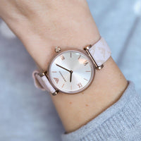 Emporio Armani Analog Grey Dial Pink Leather Strap Watch For Women - AR11126
