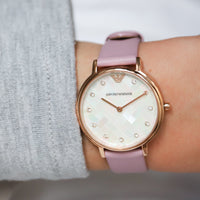 Emporio Armani Kappa Mother Of Pearl White Dial Pink Leather Strap Watch For Women - AR11130