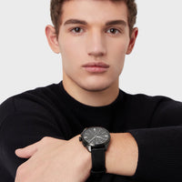 Emporio Armani Claudio Chronograph Black Dial Black Leather Strap Watch For Men - AR11483