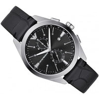 Emporio Armani Claudio Chronograph Black Dial Black Leather Strap Watch For Men - AR11542
