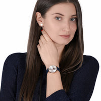 Emporio Armani Gianni T-Bar Analog Silver Dial Blue Leather Strap Watch For Women - AR60020