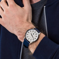 Emporio Armani Renato White DIal Blue Leather Strap Watch For Men - AR11119