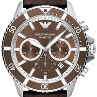 Emporio Armani Diver Chronograph Brown Dial Brown Leather Strap Watch For Men - AR11486
