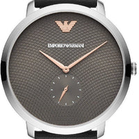 Emporio Armani Modern Slim Quartz Grey Dial Black Leather Strap Watch For Men - AR11162
