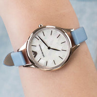 Emporio Armani Aurora Quartz Mother of Pearl White Dial Blue Leather Strap Watch For Women - AR11109
